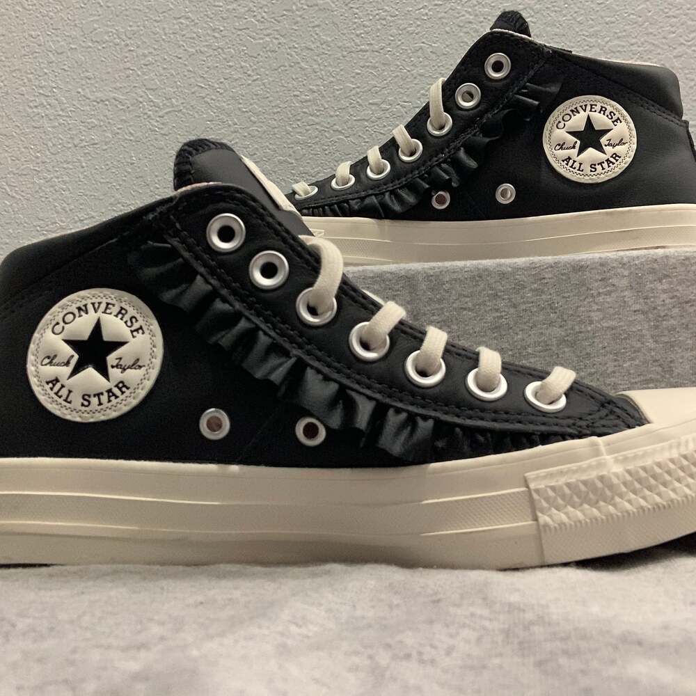 Black Converse Womens Chuck Taylor All Star Madison Mid Top Sneaker w/ruffle